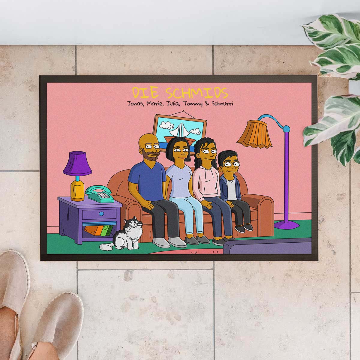 Personalisierbare Fußmatten-Illustration Cartoon Familie, Valentinstag Geschenk, Witzige Geschenke, Romantische Geschenke, Hochzeitsgeschenk, Kleine Geschenke, Geschenk, Geschenkidee