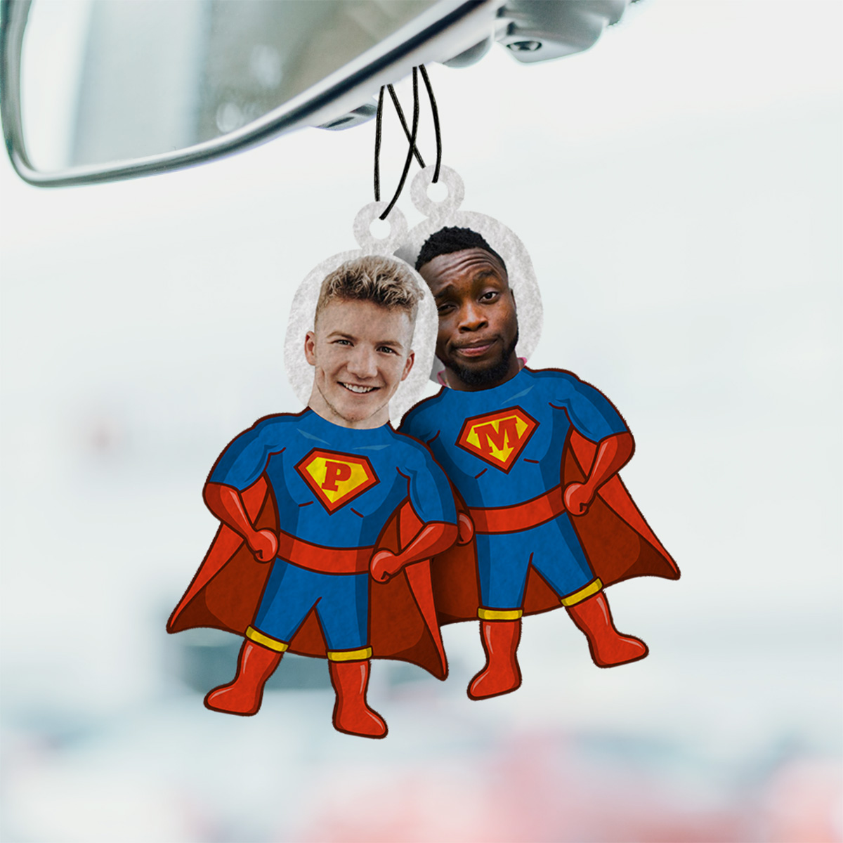 Personalisierbarer Superheld Duftbaum 2er Set mit Gesicht, Valentinstag Geschenk, Fotogeschenk, Geburtstagsgeschenk, Geschenk Männer, Geschenk Freund, Geschenk Bruder, Geschenk Papa, Witzige Geschenke, Romantische Geschenke, Hochzeitsgeschenk, Kleine Gesc