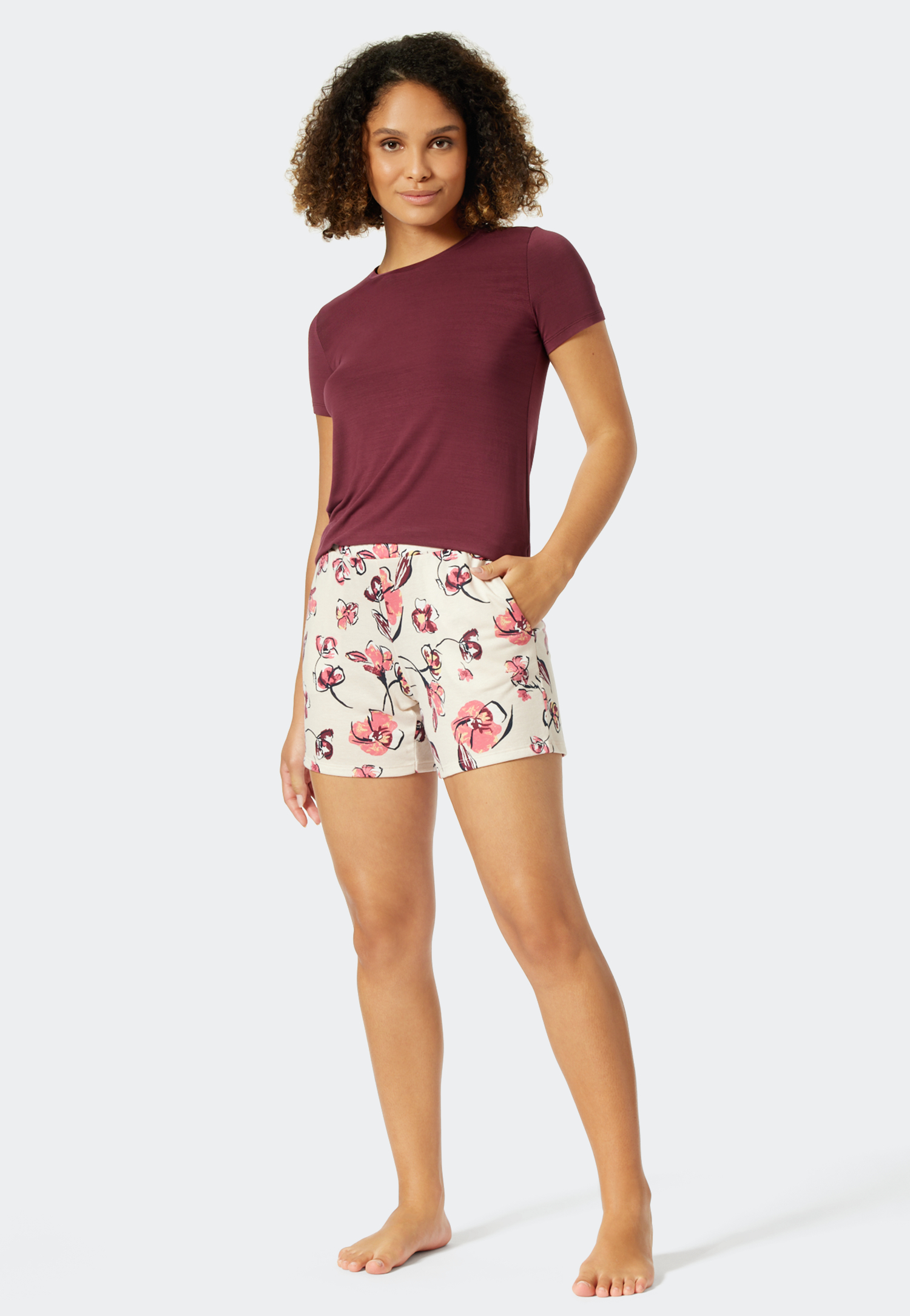 Hose kurz Modal Taschen Blumenprint sahara - Mix+Relax 34