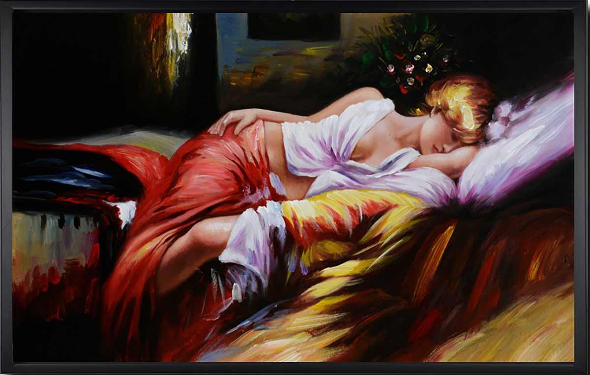Handgemaltes Ölgemälde (Portraits) - 'Sleeping Beauty' (mit schwarzem Rahmen)