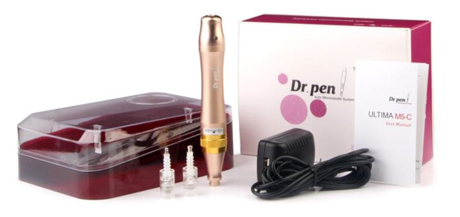 Set: Mikro-Nadel Dermapen von Dr. Pen & 25er-Box Einwegnadeln, in Farben Gold od. Violett (inkl. 2x Einwegnadeln)