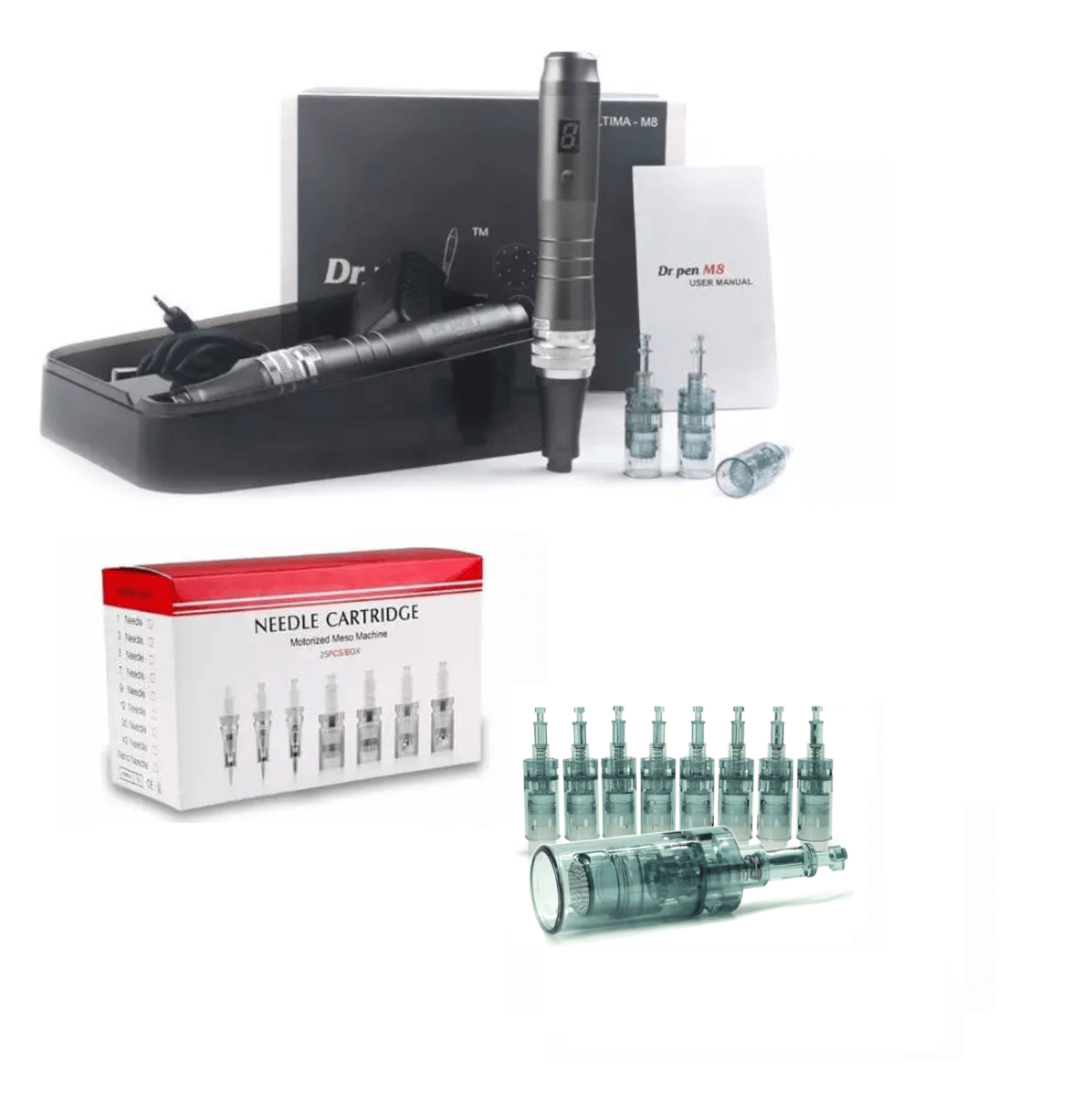 Set: Mikro-Nadel Dermapen von Dr. Pen (mit Display) & 25er-Box Einwegnadeln (inkl. 2x Einwegnadeln)