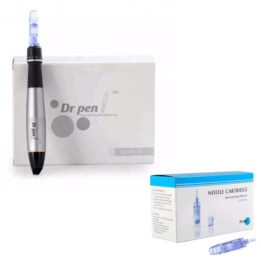 Set: Mikro-Nadel Dermapen von Dr. Pen Schwarz/Silber & 25er-Box Einwegnadeln (inkl. 2x Einwegnadeln)