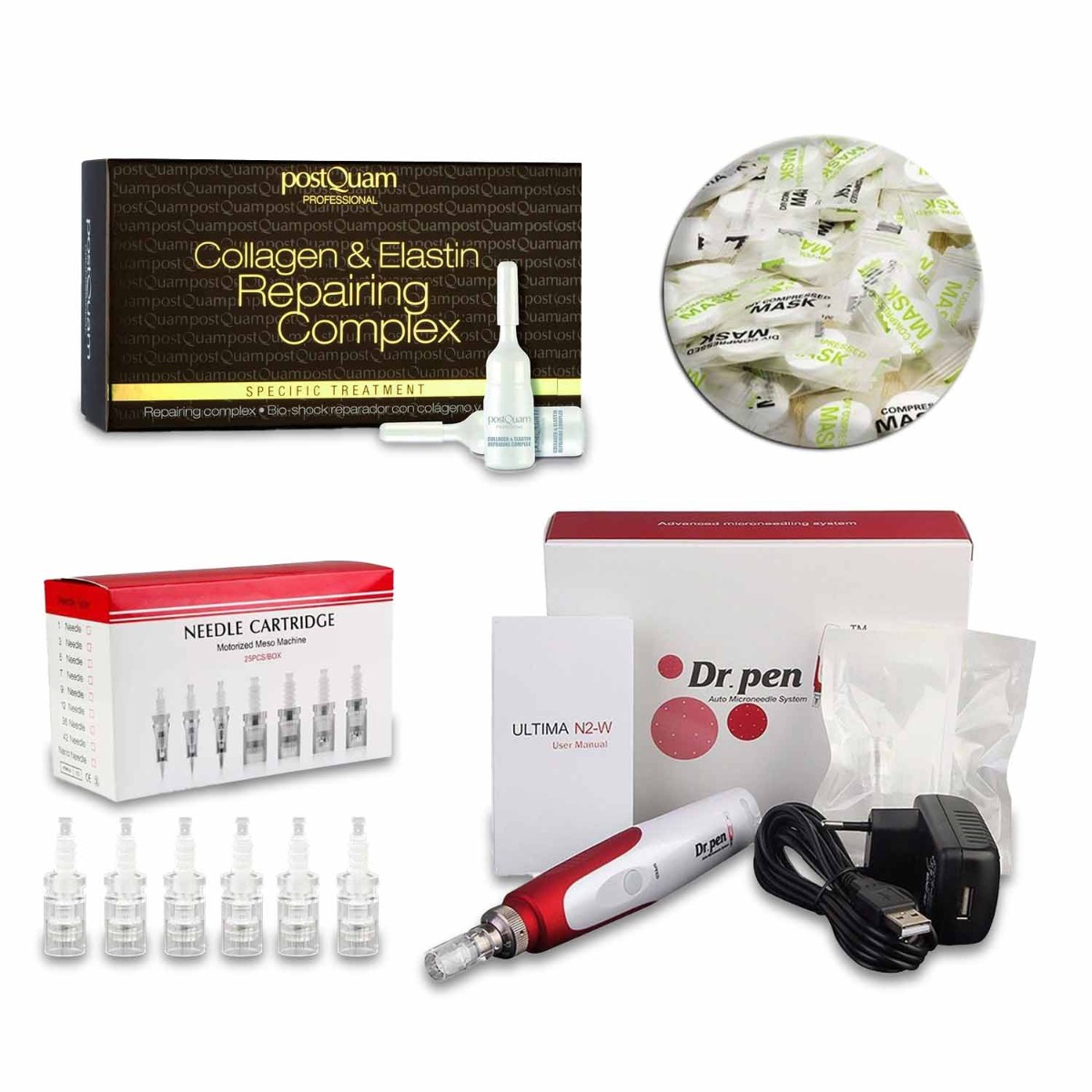 Professionelles Mesotherapie Gesichtspflege Set mit Dr. Pen Dermapen, 25er Box Ersatznadeln und Repair-Kur Ampullen