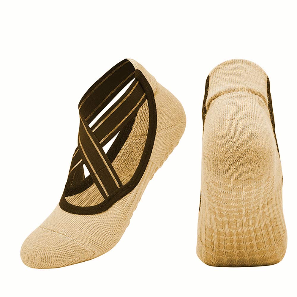 Rutschfeste, elastische Socken für Yoga, Pilates, Gymnastik, Fitnesstraining - für Frauen - Beige
