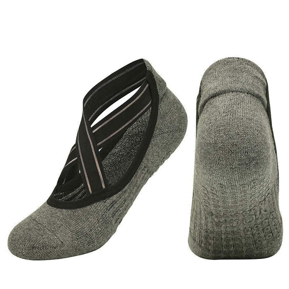 Rutschfeste, elastische Socken für Yoga, Pilates, Gymnastik, Fitnesstraining - für Frauen - Grau